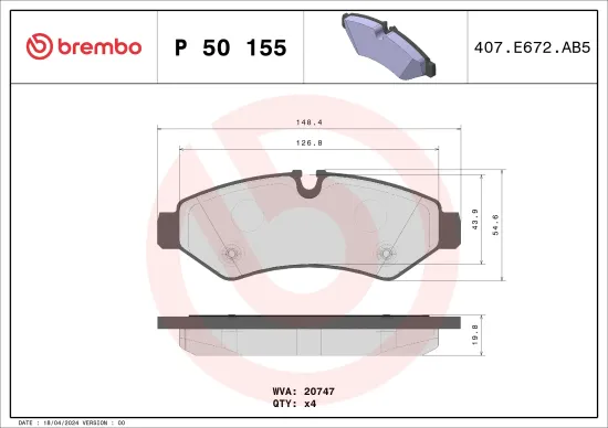 Bremsbelagsatz, Scheibenbremse Hinterachse BREMBO P 50 155 Bild Bremsbelagsatz, Scheibenbremse Hinterachse BREMBO P 50 155