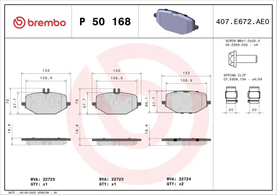 Bremsbelagsatz, Scheibenbremse Hinterachse BREMBO P 50 168 Bild Bremsbelagsatz, Scheibenbremse Hinterachse BREMBO P 50 168