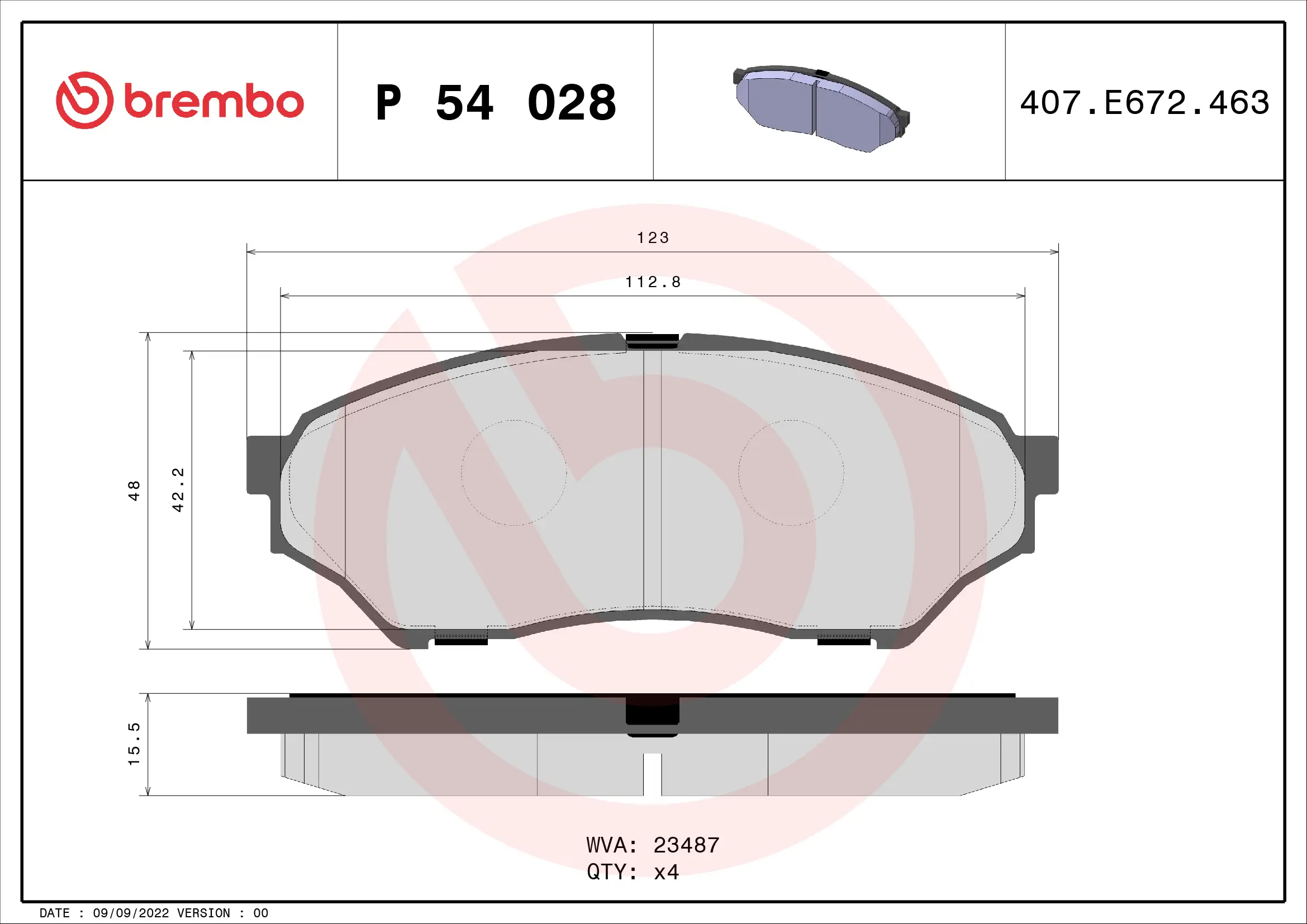 Bremsbelagsatz, Scheibenbremse Vorderachse BREMBO P 54 028