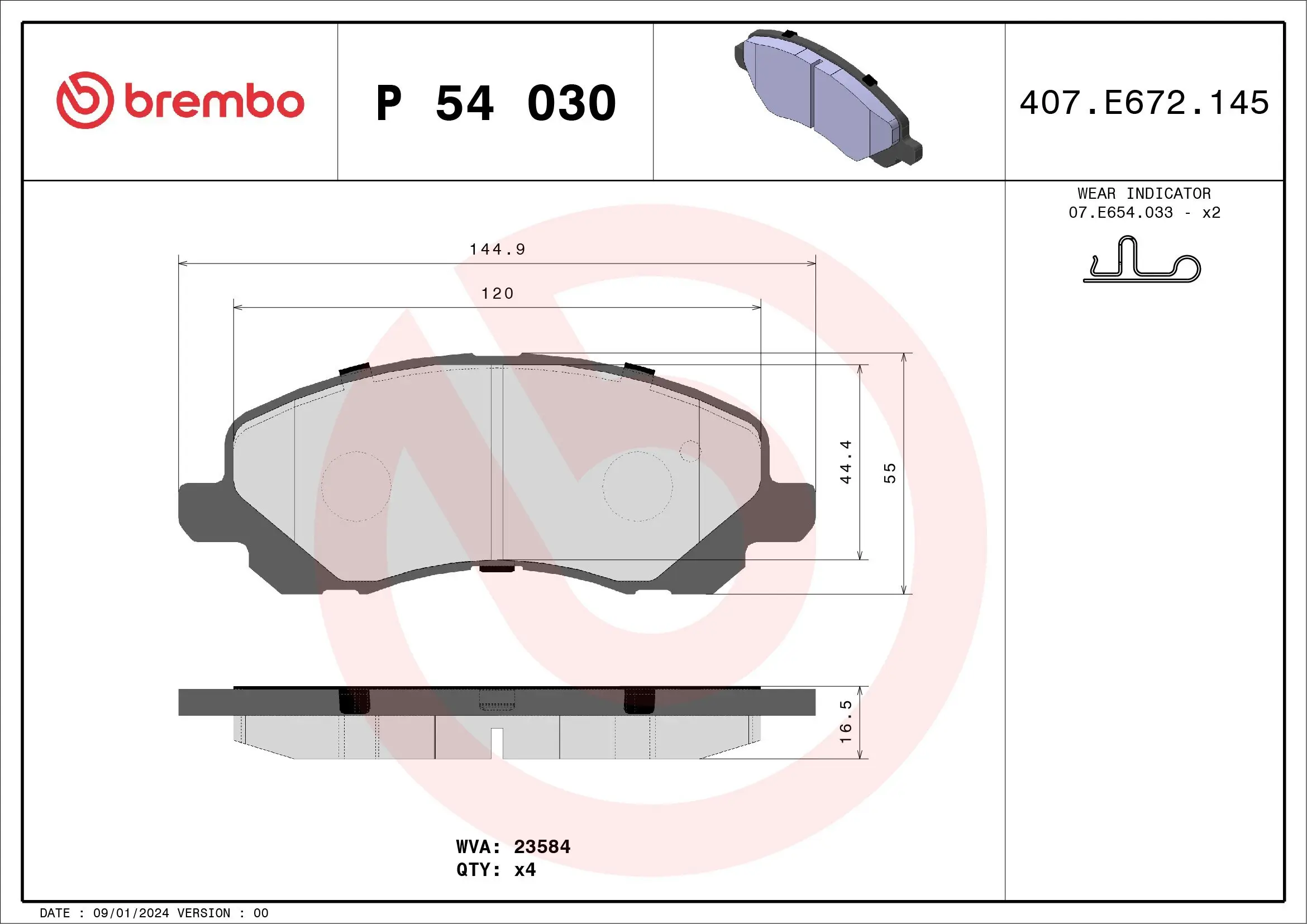 Bremsbelagsatz, Scheibenbremse BREMBO P 54 030
