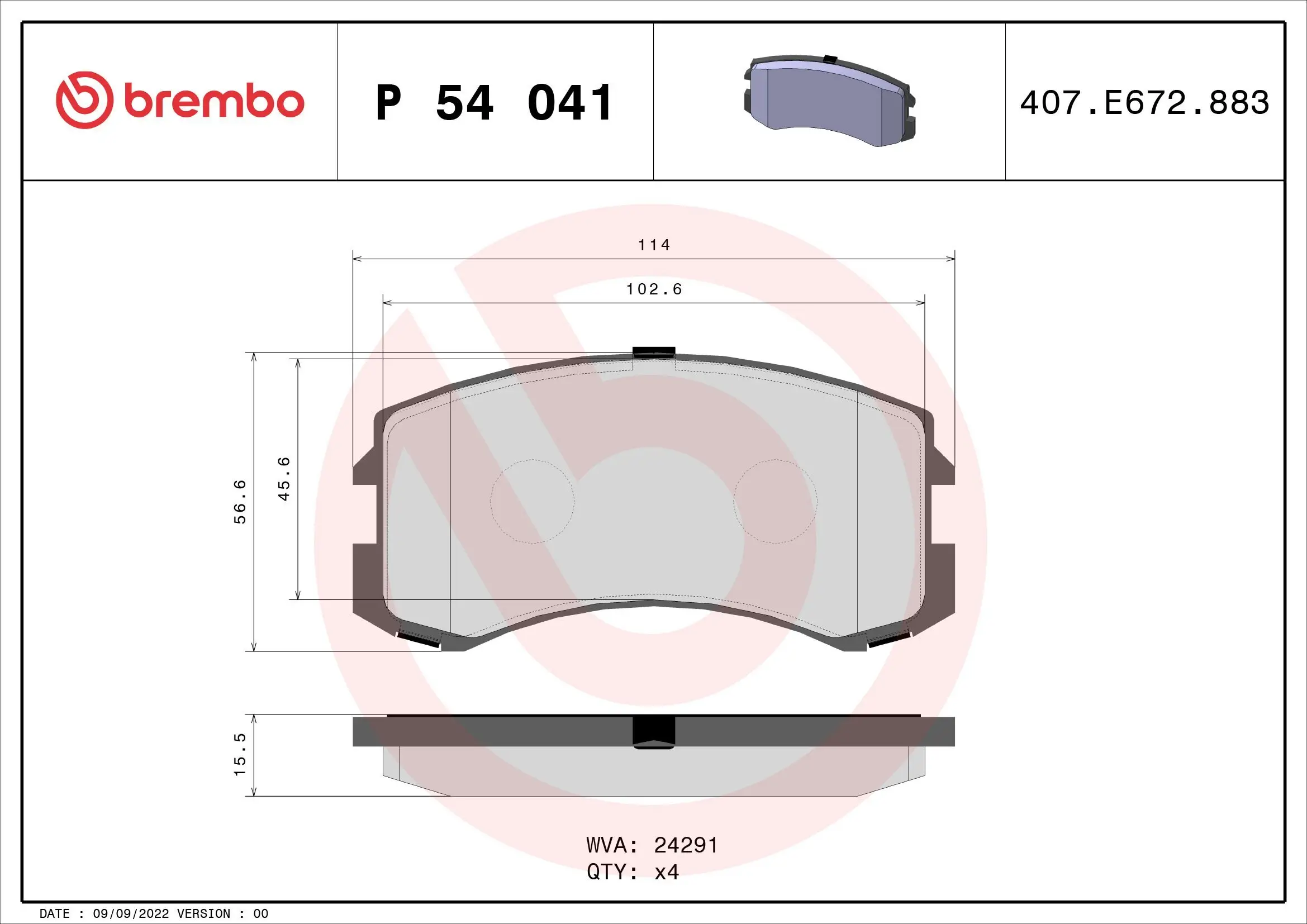Bremsbelagsatz, Scheibenbremse Vorderachse BREMBO P 54 041