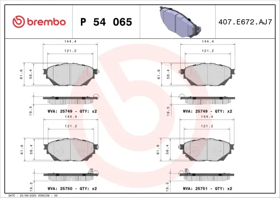 Bremsbelagsatz, Scheibenbremse BREMBO P 54 065 Bild Bremsbelagsatz, Scheibenbremse BREMBO P 54 065