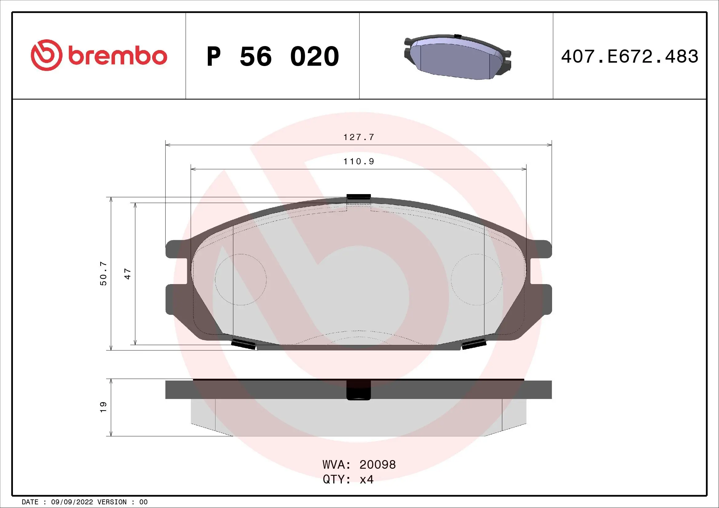 Bremsbelagsatz, Scheibenbremse Hinterachse BREMBO P 56 020