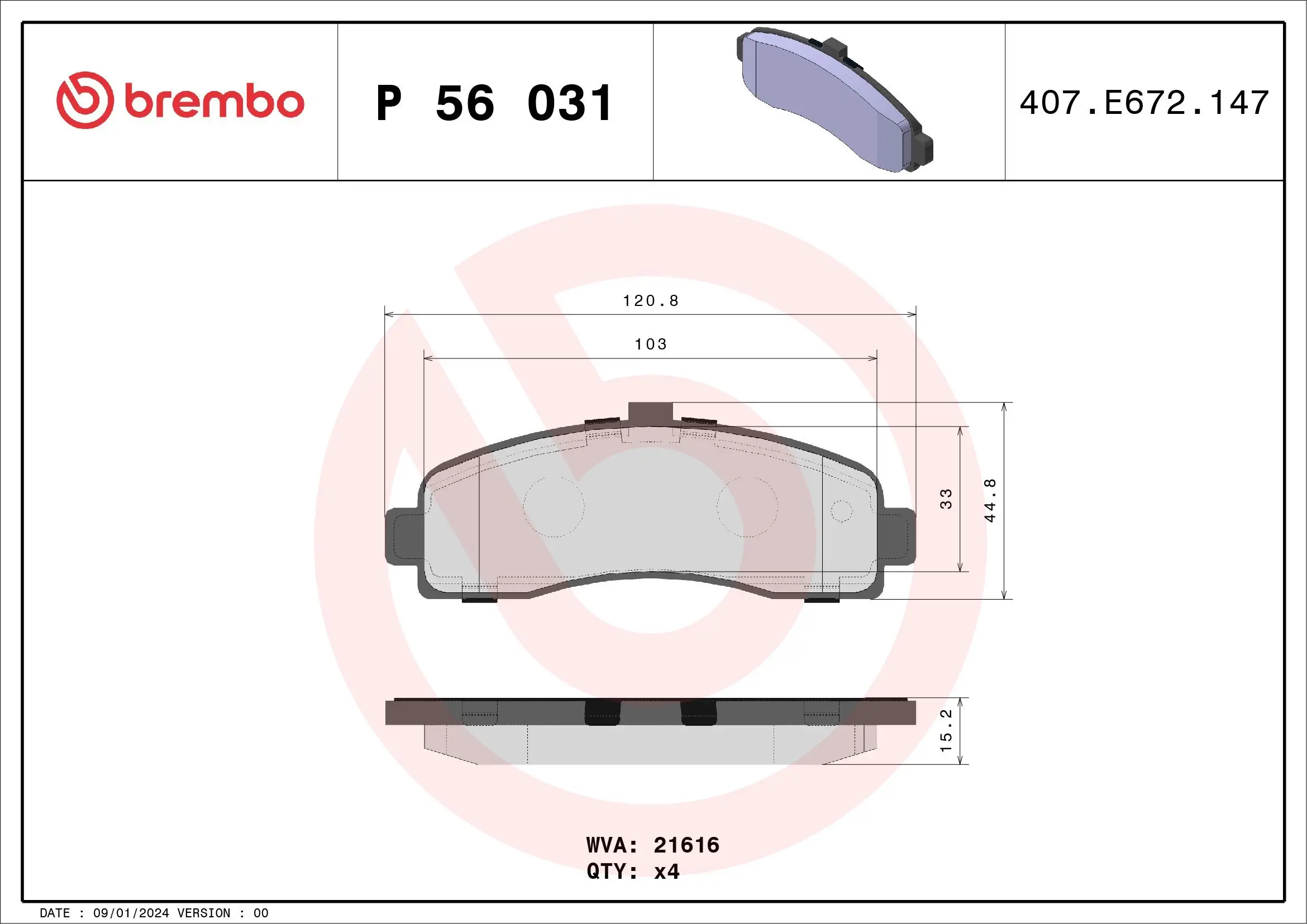 Bremsbelagsatz, Scheibenbremse BREMBO P 56 031