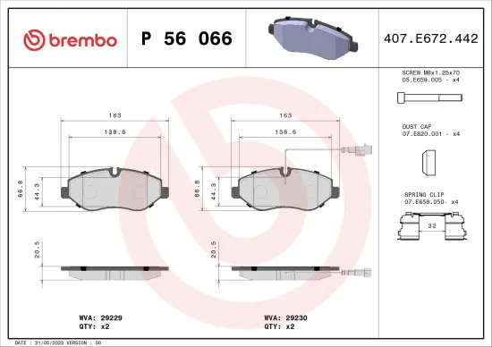 Bremsbelagsatz, Scheibenbremse BREMBO P 56 066 Bild Bremsbelagsatz, Scheibenbremse BREMBO P 56 066