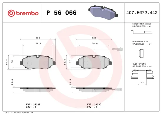 Bremsbelagsatz, Scheibenbremse BREMBO P 56 066 Bild Bremsbelagsatz, Scheibenbremse BREMBO P 56 066