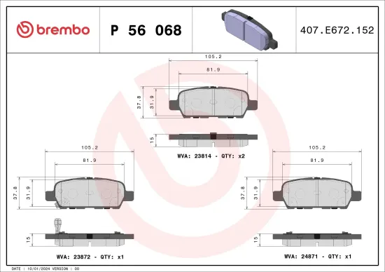 Bremsbelagsatz, Scheibenbremse Hinterachse BREMBO P 56 068 Bild Bremsbelagsatz, Scheibenbremse Hinterachse BREMBO P 56 068