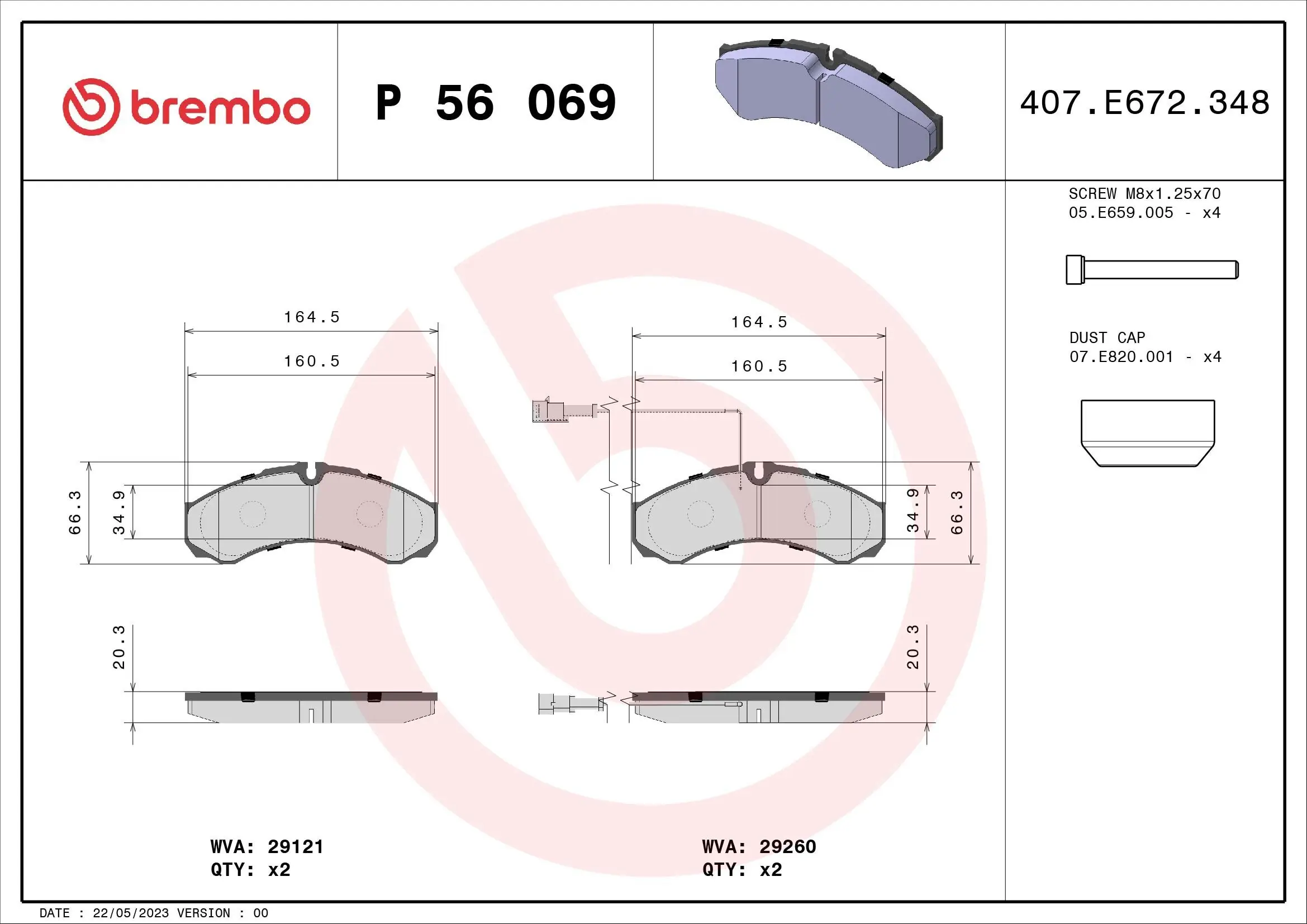 Bremsbelagsatz, Scheibenbremse BREMBO P 56 069