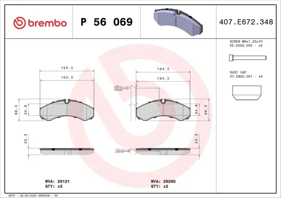 Bremsbelagsatz, Scheibenbremse BREMBO P 56 069 Bild Bremsbelagsatz, Scheibenbremse BREMBO P 56 069