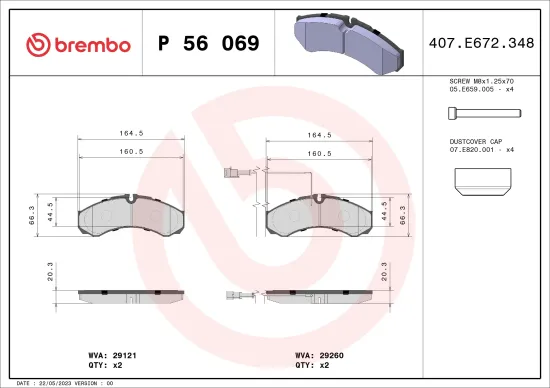 Bremsbelagsatz, Scheibenbremse BREMBO P 56 069 Bild Bremsbelagsatz, Scheibenbremse BREMBO P 56 069