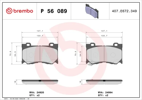 Bremsbelagsatz, Scheibenbremse BREMBO P 56 089 Bild Bremsbelagsatz, Scheibenbremse BREMBO P 56 089
