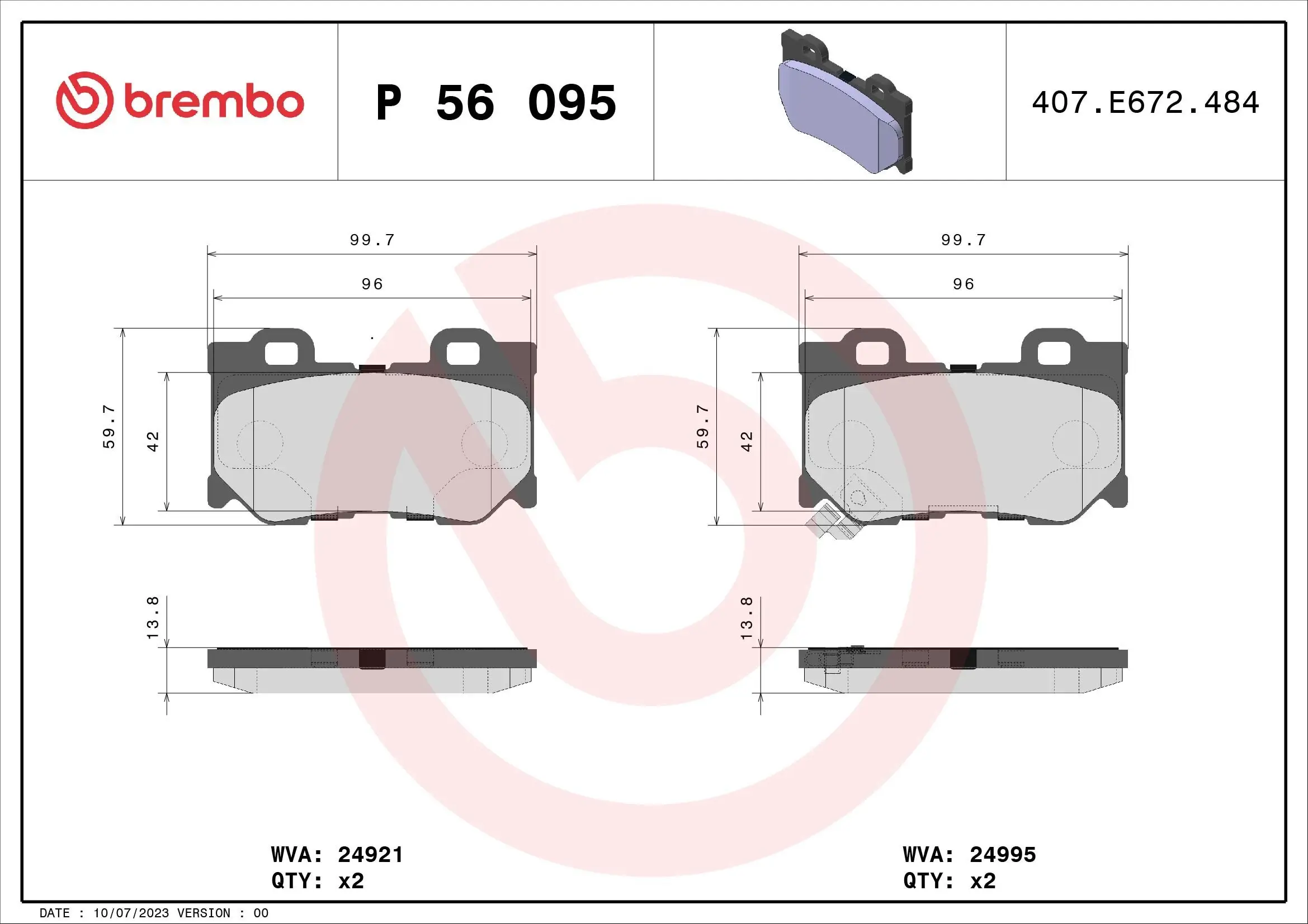 Bremsbelagsatz, Scheibenbremse Hinterachse BREMBO P 56 095