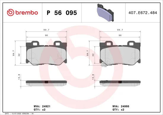 Bremsbelagsatz, Scheibenbremse Hinterachse BREMBO P 56 095 Bild Bremsbelagsatz, Scheibenbremse Hinterachse BREMBO P 56 095