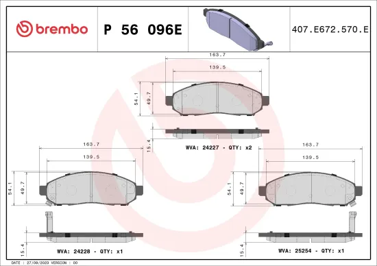 Bremsbelagsatz, Scheibenbremse Vorderachse BREMBO P 56 096E Bild Bremsbelagsatz, Scheibenbremse Vorderachse BREMBO P 56 096E