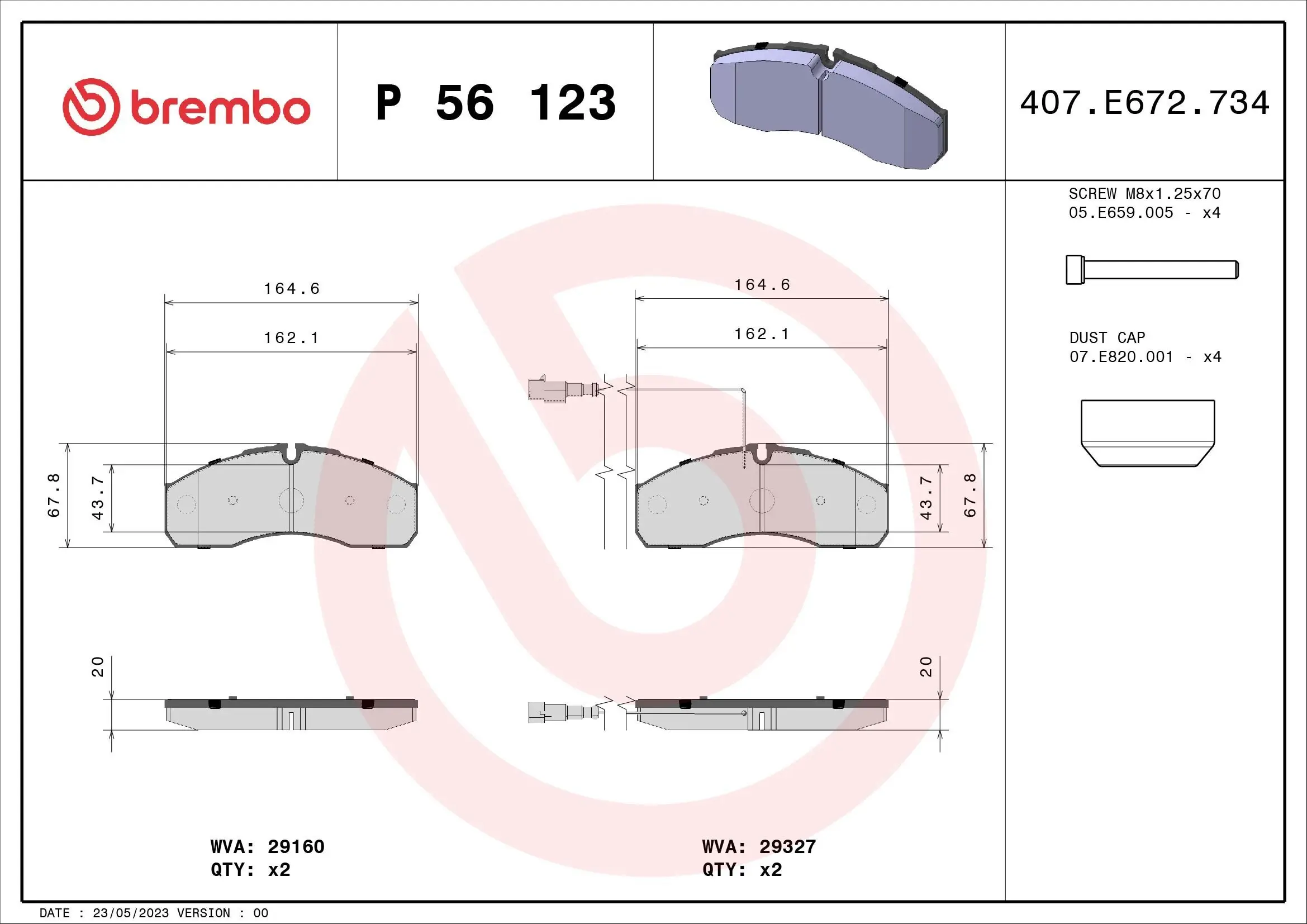 Bremsbelagsatz, Scheibenbremse BREMBO P 56 123