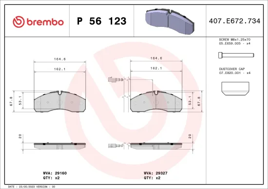 Bremsbelagsatz, Scheibenbremse BREMBO P 56 123 Bild Bremsbelagsatz, Scheibenbremse BREMBO P 56 123