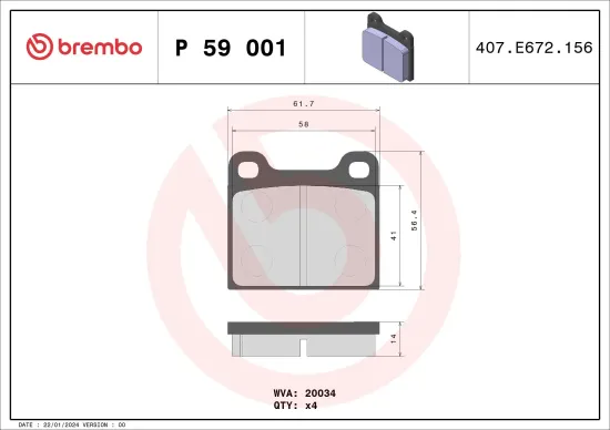 Bremsbelagsatz, Scheibenbremse BREMBO P 59 001 Bild Bremsbelagsatz, Scheibenbremse BREMBO P 59 001