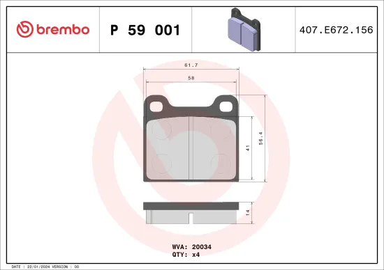 Bremsbelagsatz, Scheibenbremse BREMBO P 59 001 Bild Bremsbelagsatz, Scheibenbremse BREMBO P 59 001
