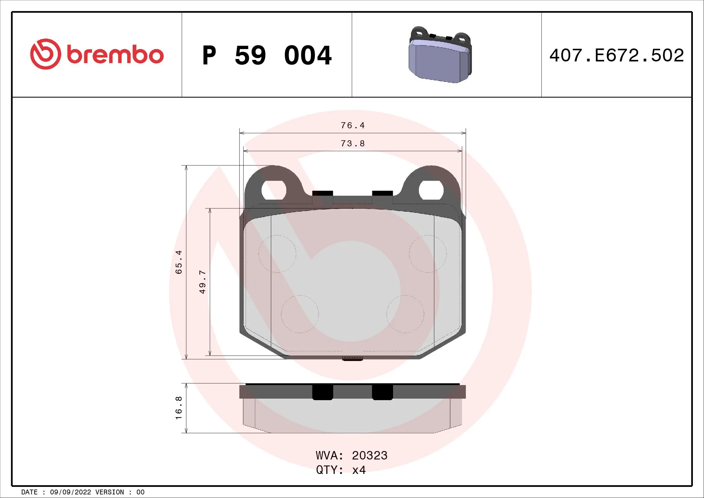 Bremsbelagsatz, Scheibenbremse BREMBO P 59 004