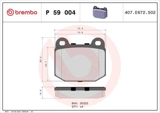 Bremsbelagsatz, Scheibenbremse BREMBO P 59 004 Bild Bremsbelagsatz, Scheibenbremse BREMBO P 59 004