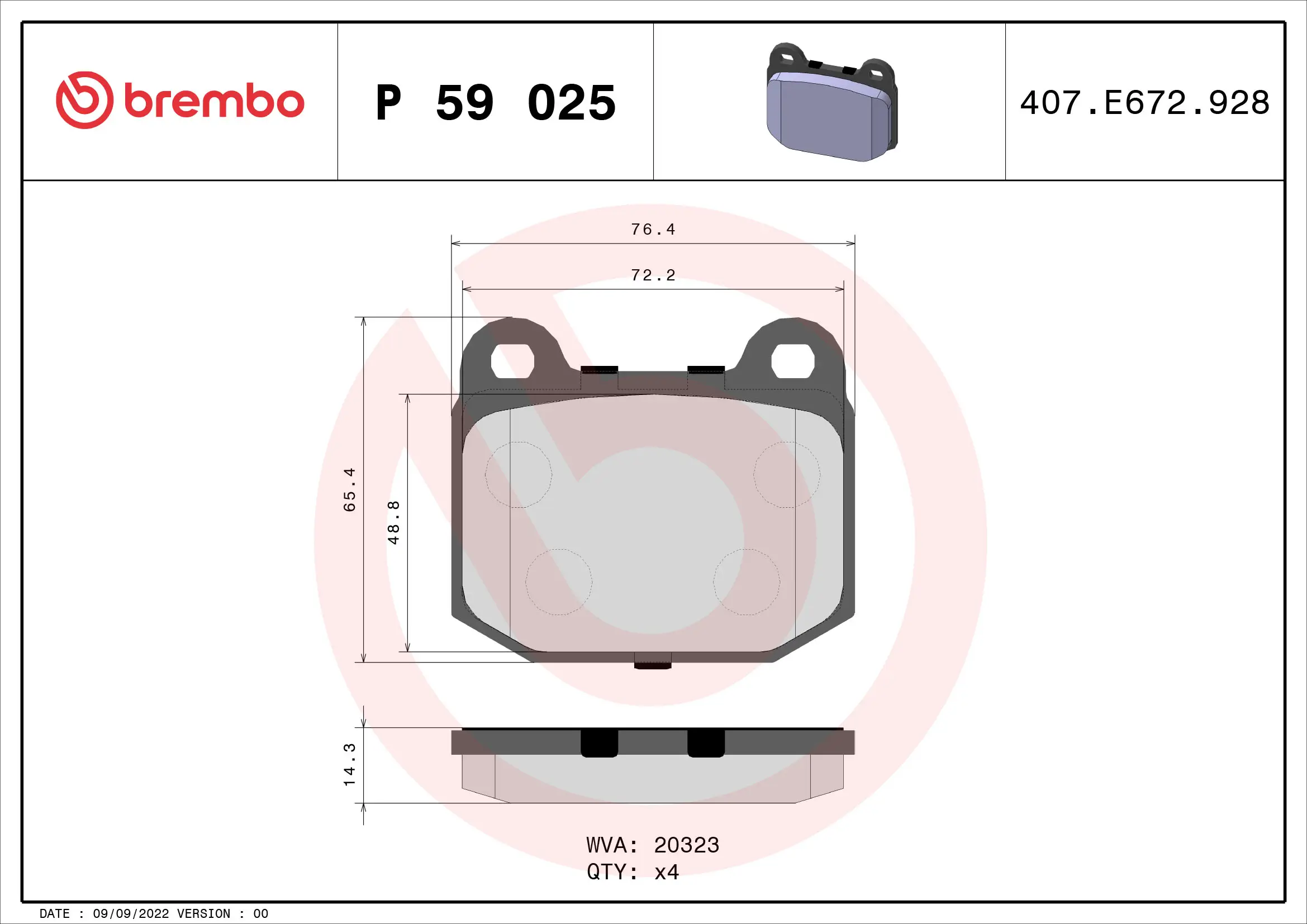 Bremsbelagsatz, Scheibenbremse Vorderachse BREMBO P 59 025