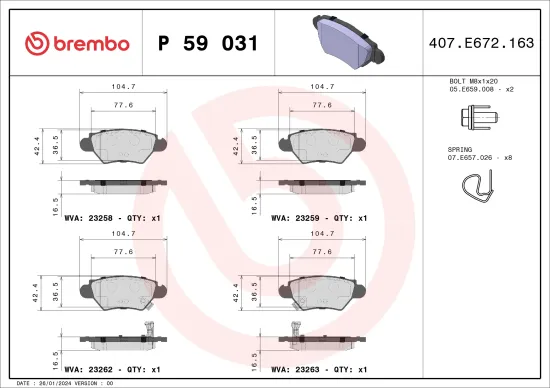 Bremsbelagsatz, Scheibenbremse Hinterachse BREMBO P 59 031 Bild Bremsbelagsatz, Scheibenbremse Hinterachse BREMBO P 59 031