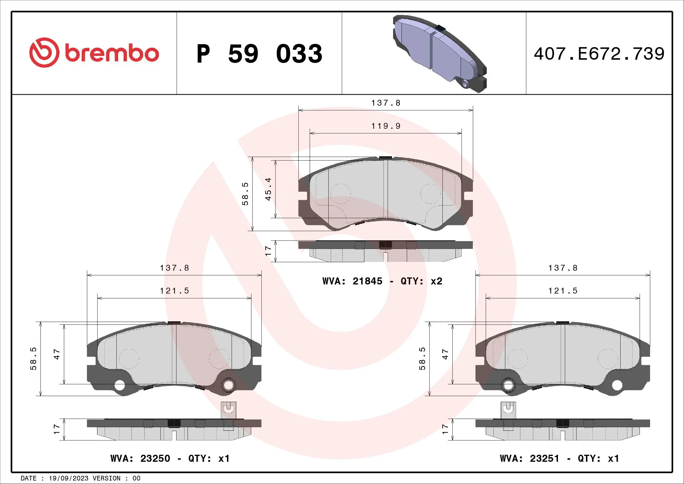 Bremsbelagsatz, Scheibenbremse BREMBO P 59 033