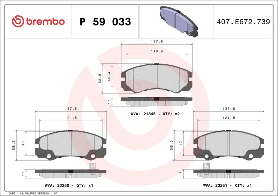 Bremsbelagsatz, Scheibenbremse BREMBO P 59 033 Bild Bremsbelagsatz, Scheibenbremse BREMBO P 59 033