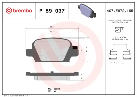 Bremsbelagsatz, Scheibenbremse Hinterachse BREMBO P 59 037 Bild Bremsbelagsatz, Scheibenbremse Hinterachse BREMBO P 59 037