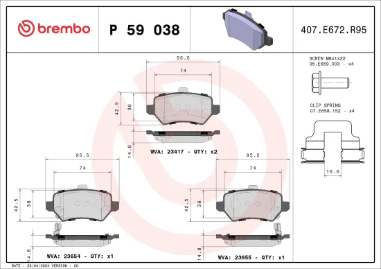 Bremsbelagsatz, Scheibenbremse BREMBO P 59 038 Bild Bremsbelagsatz, Scheibenbremse BREMBO P 59 038