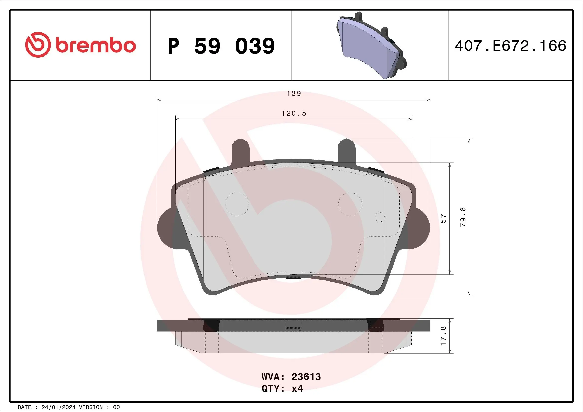 Bremsbelagsatz, Scheibenbremse BREMBO P 59 039