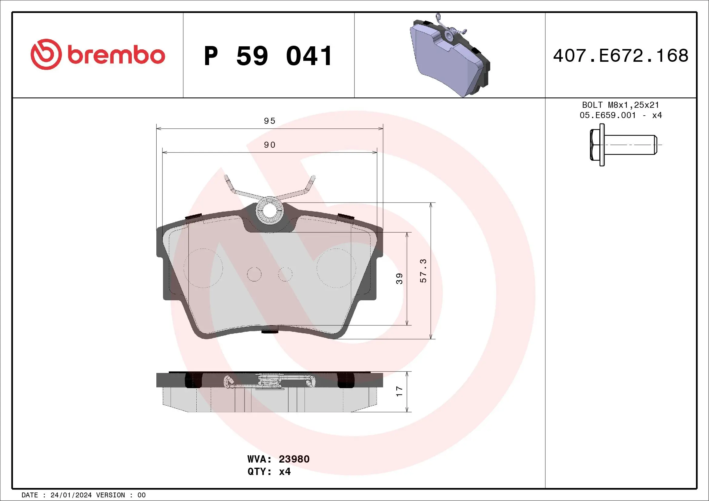 Bremsbelagsatz, Scheibenbremse Hinterachse BREMBO P 59 041