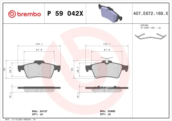 Bremsbelagsatz, Scheibenbremse BREMBO P 59 042X Bild Bremsbelagsatz, Scheibenbremse BREMBO P 59 042X