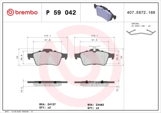 Bremsbelagsatz, Scheibenbremse BREMBO P 59 042 Bild Bremsbelagsatz, Scheibenbremse BREMBO P 59 042