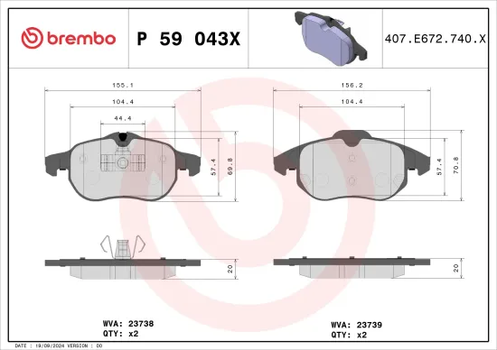 Bremsbelagsatz, Scheibenbremse BREMBO P 59 043X Bild Bremsbelagsatz, Scheibenbremse BREMBO P 59 043X