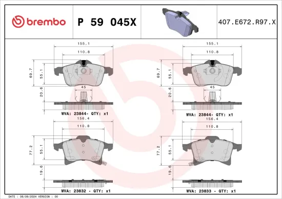Bremsbelagsatz, Scheibenbremse BREMBO P 59 045X Bild Bremsbelagsatz, Scheibenbremse BREMBO P 59 045X