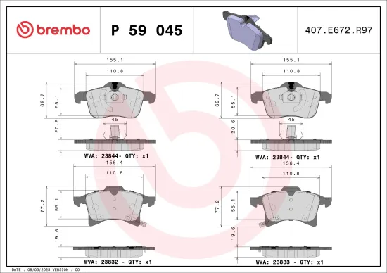 Bremsbelagsatz, Scheibenbremse BREMBO P 59 045 Bild Bremsbelagsatz, Scheibenbremse BREMBO P 59 045