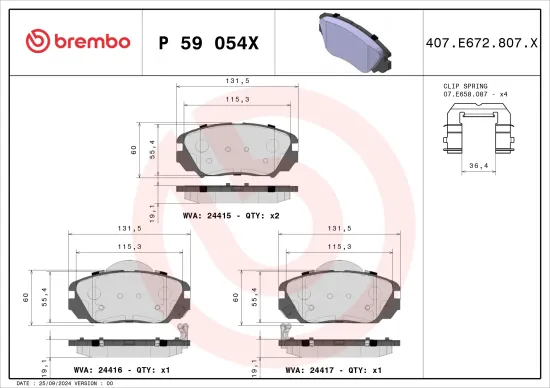 Bremsbelagsatz, Scheibenbremse BREMBO P 59 054X Bild Bremsbelagsatz, Scheibenbremse BREMBO P 59 054X