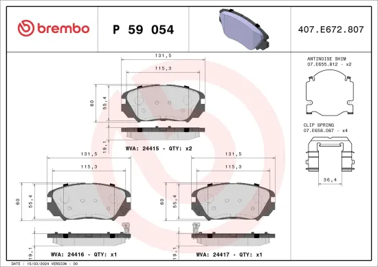 Bremsbelagsatz, Scheibenbremse BREMBO P 59 054 Bild Bremsbelagsatz, Scheibenbremse BREMBO P 59 054