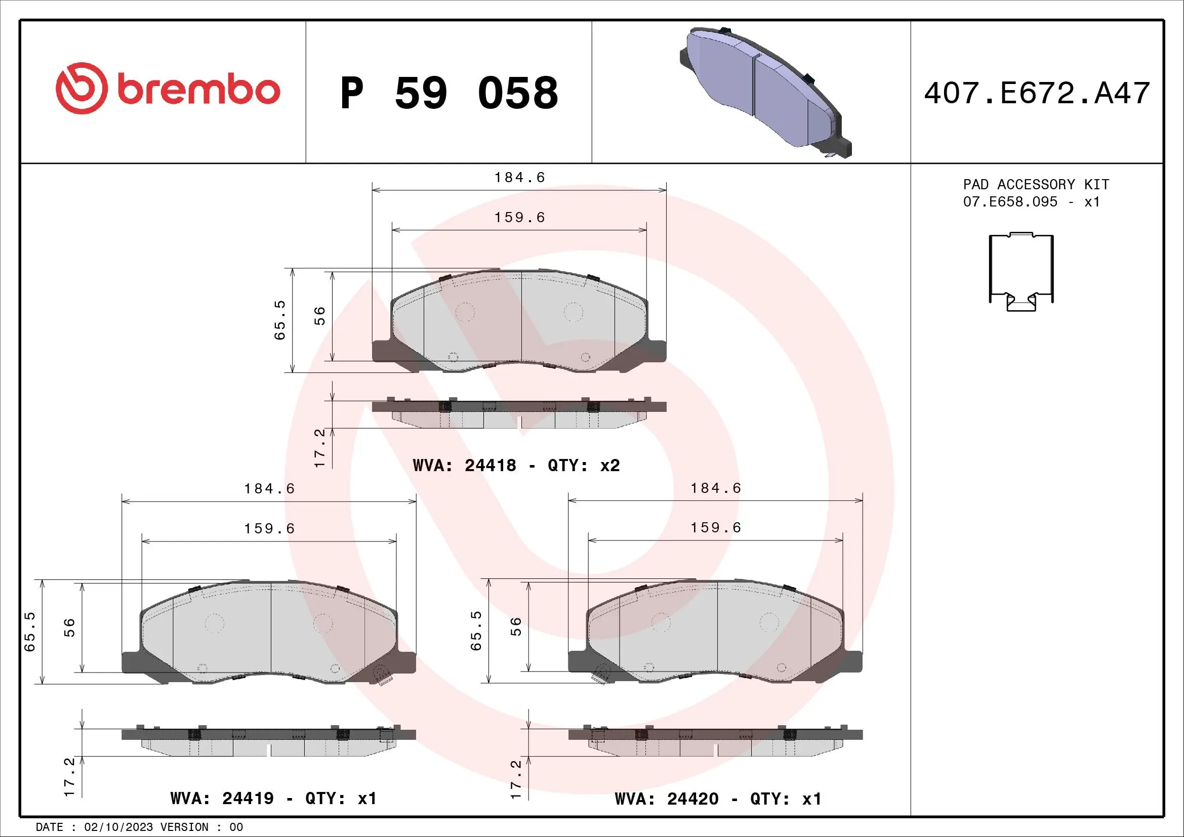 Bremsbelagsatz, Scheibenbremse Vorderachse BREMBO P 59 058