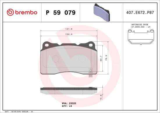 Bremsbelagsatz, Scheibenbremse BREMBO P 59 079 Bild Bremsbelagsatz, Scheibenbremse BREMBO P 59 079