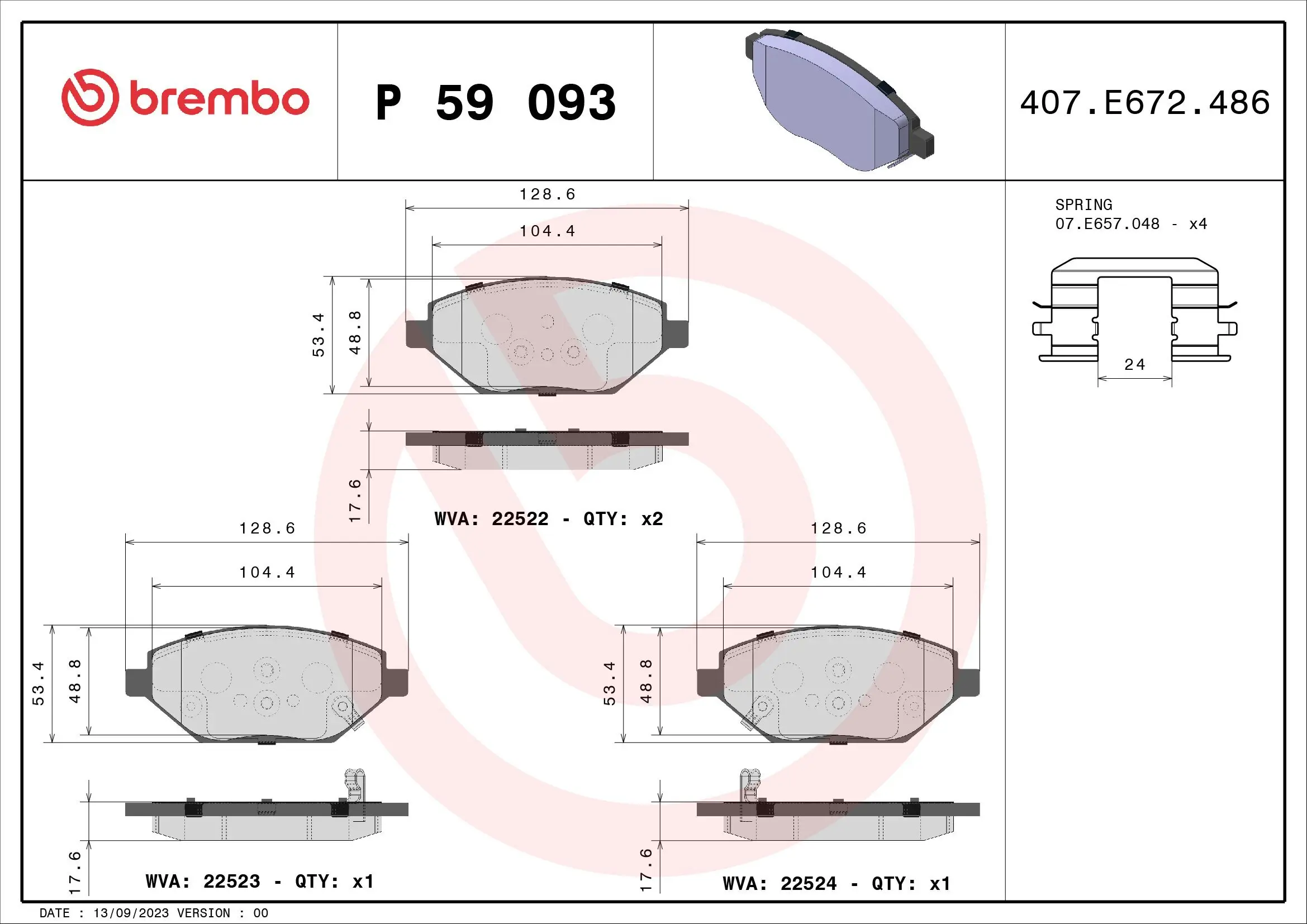 Bremsbelagsatz, Scheibenbremse Vorderachse BREMBO P 59 093