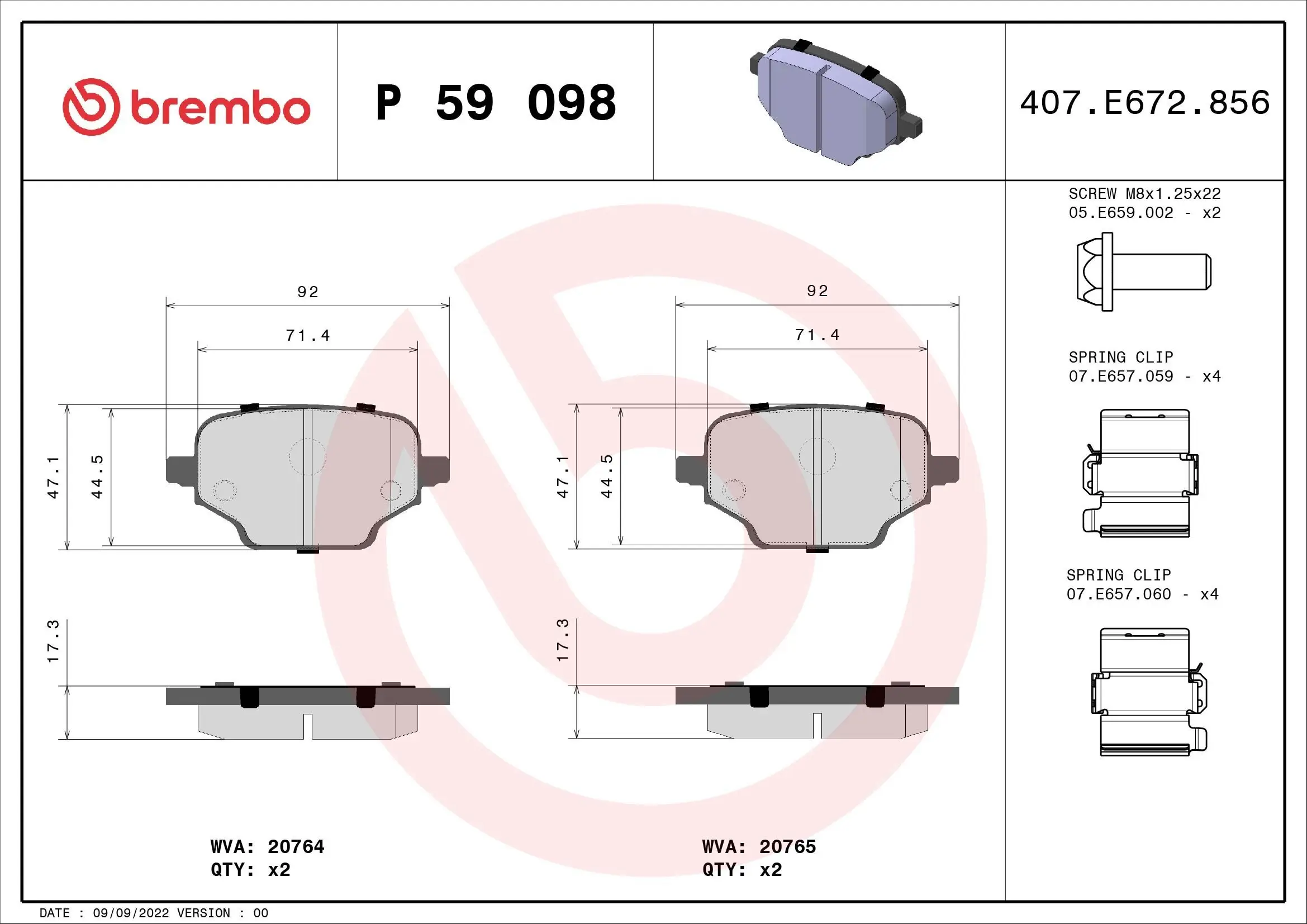 Bremsbelagsatz, Scheibenbremse BREMBO P 59 098