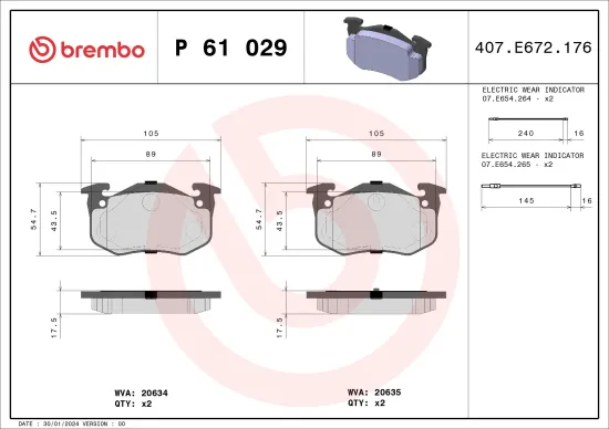 Bremsbelagsatz, Scheibenbremse BREMBO P 61 029 Bild Bremsbelagsatz, Scheibenbremse BREMBO P 61 029
