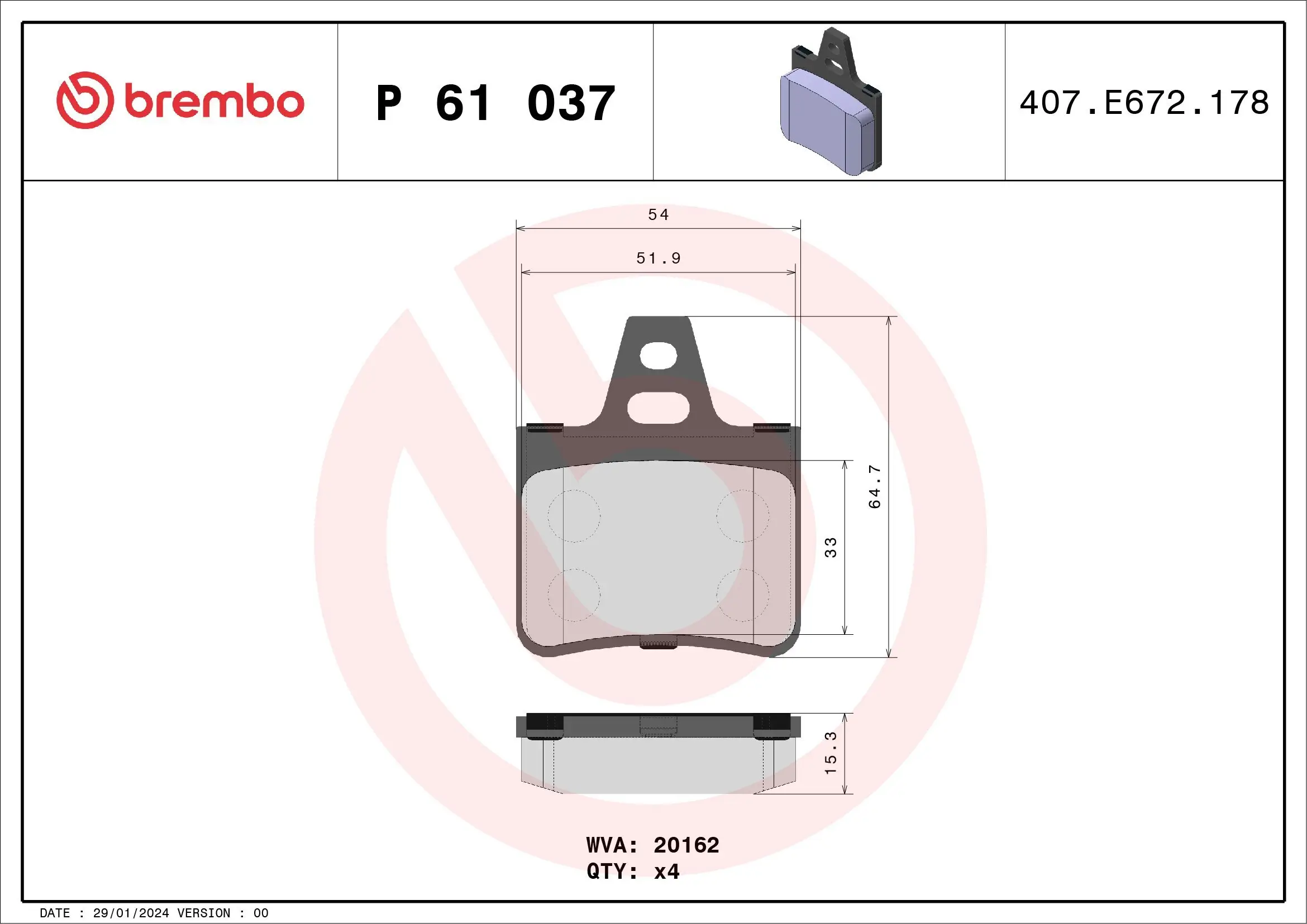 Bremsbelagsatz, Scheibenbremse Hinterachse BREMBO P 61 037