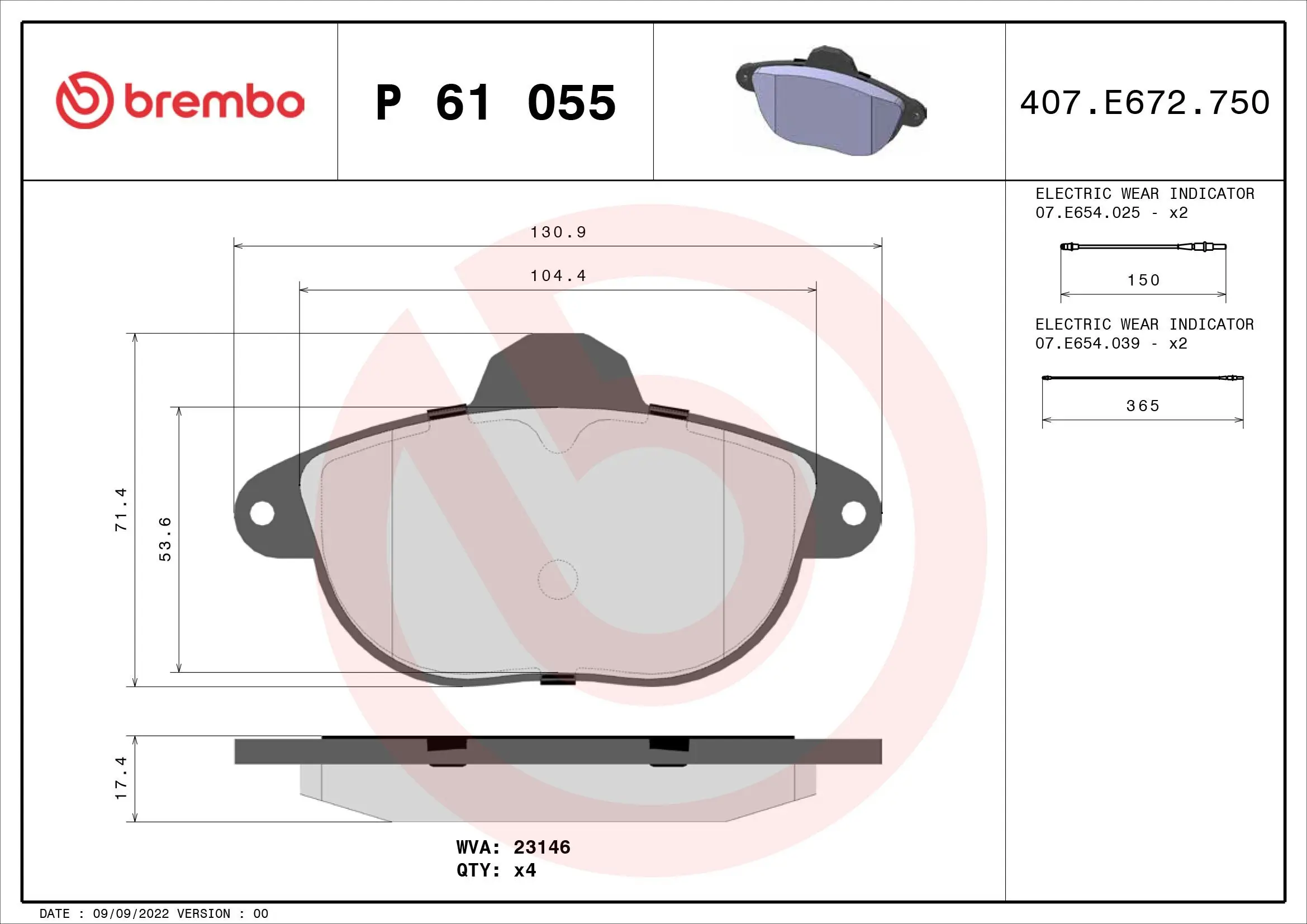 Bremsbelagsatz, Scheibenbremse Vorderachse BREMBO P 61 055