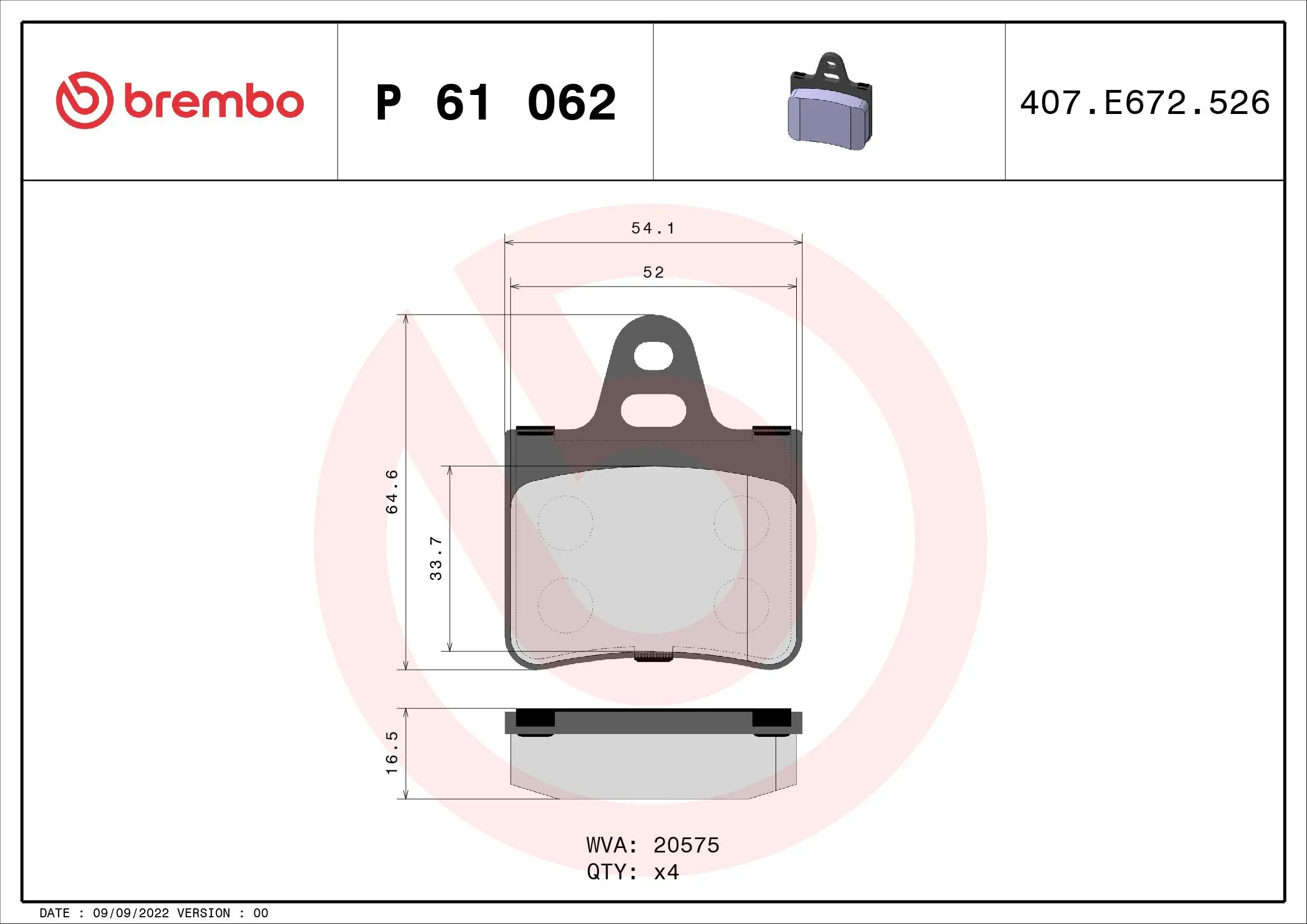 Bremsbelagsatz, Scheibenbremse BREMBO P 61 062