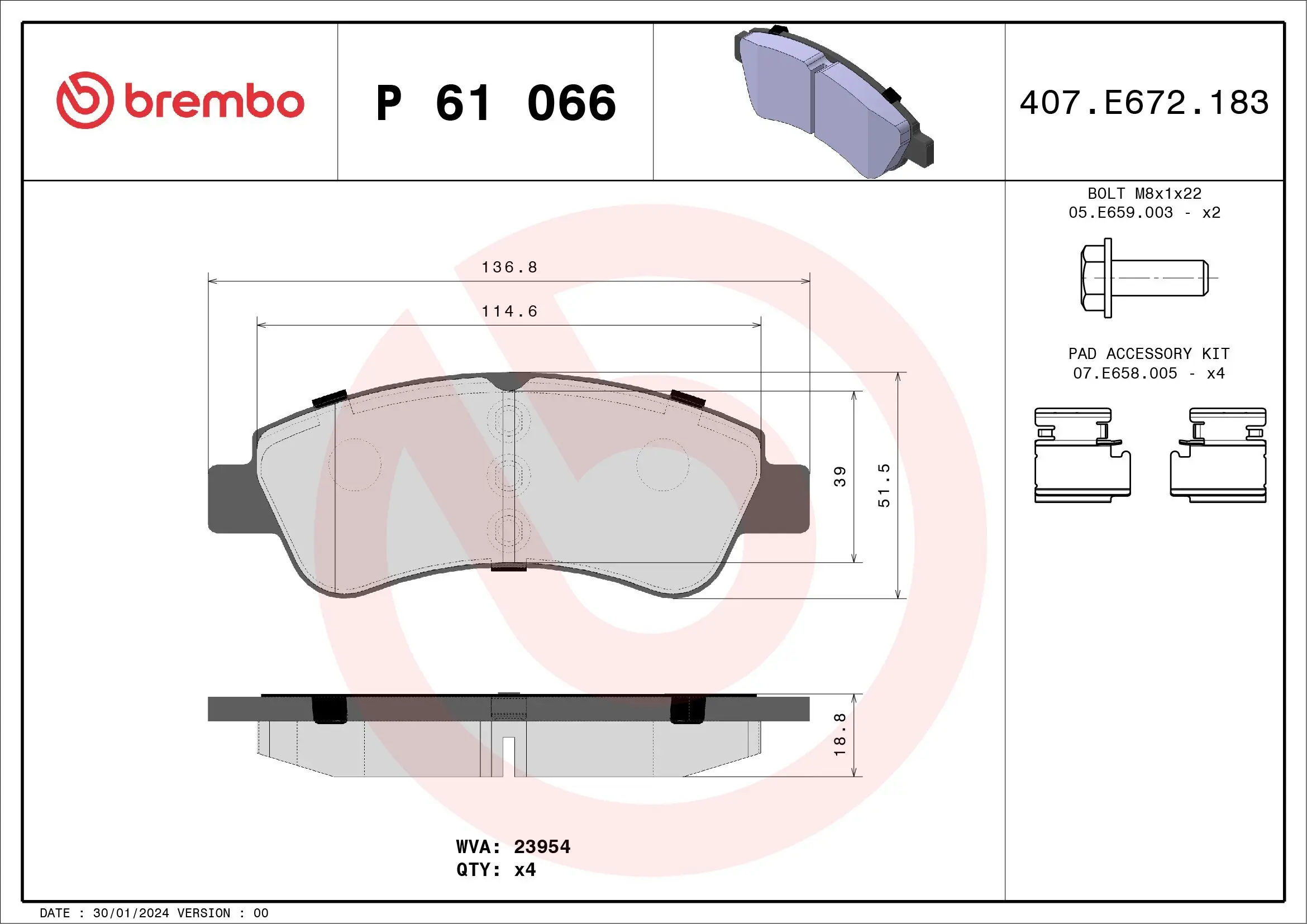 Bremsbelagsatz, Scheibenbremse BREMBO P 61 066X