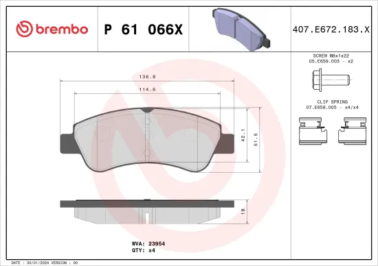 Bremsbelagsatz, Scheibenbremse BREMBO P 61 066X Bild Bremsbelagsatz, Scheibenbremse BREMBO P 61 066X