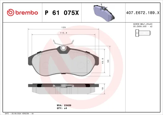 Bremsbelagsatz, Scheibenbremse BREMBO P 61 075X Bild Bremsbelagsatz, Scheibenbremse BREMBO P 61 075X